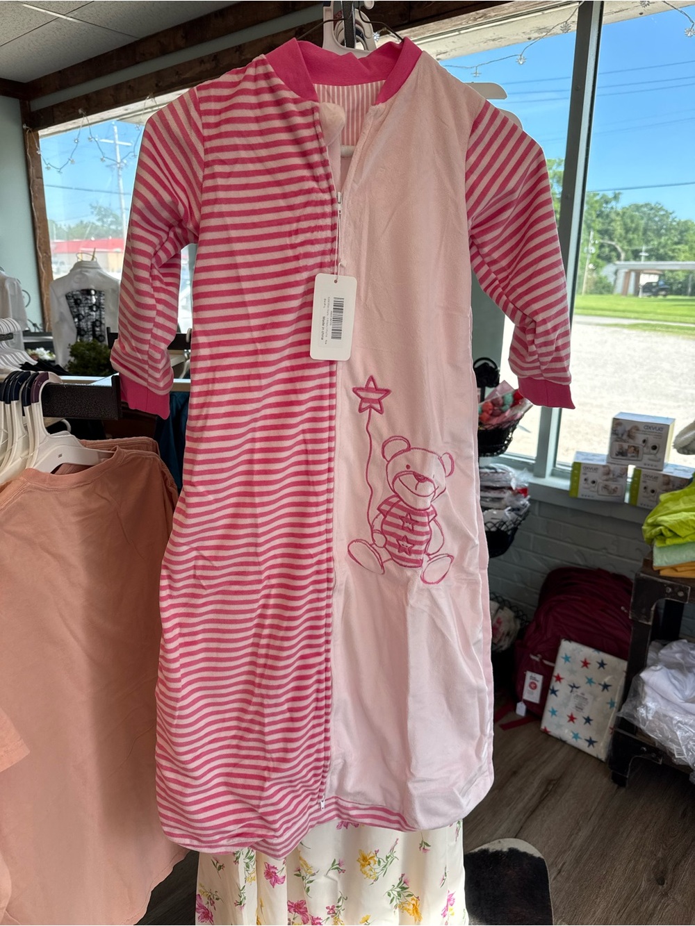 Pink Striped & Solid Teddy Sleep Sack - Kids One-Piece